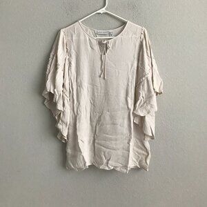 Susan Graver Reg Rayon Crepe Flutter Sleeve Tunic - Ivory (Sz M) a487747